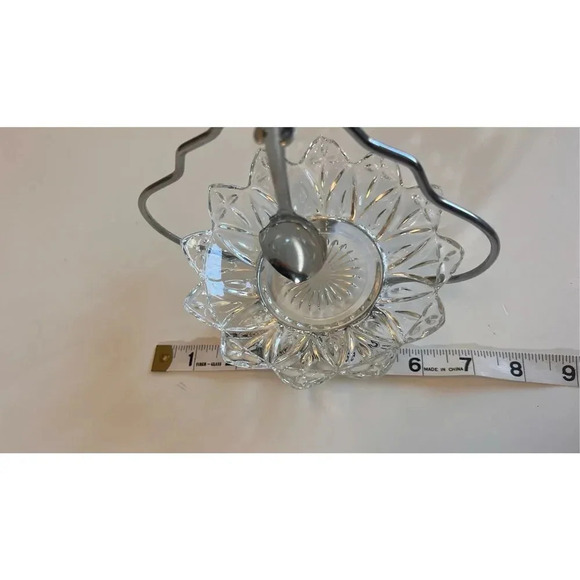 VTG Condiment candy Server 3 pc. Set Holder, Spoon, and Glass Dish Chrome Sheffi - Picture 7 of 11